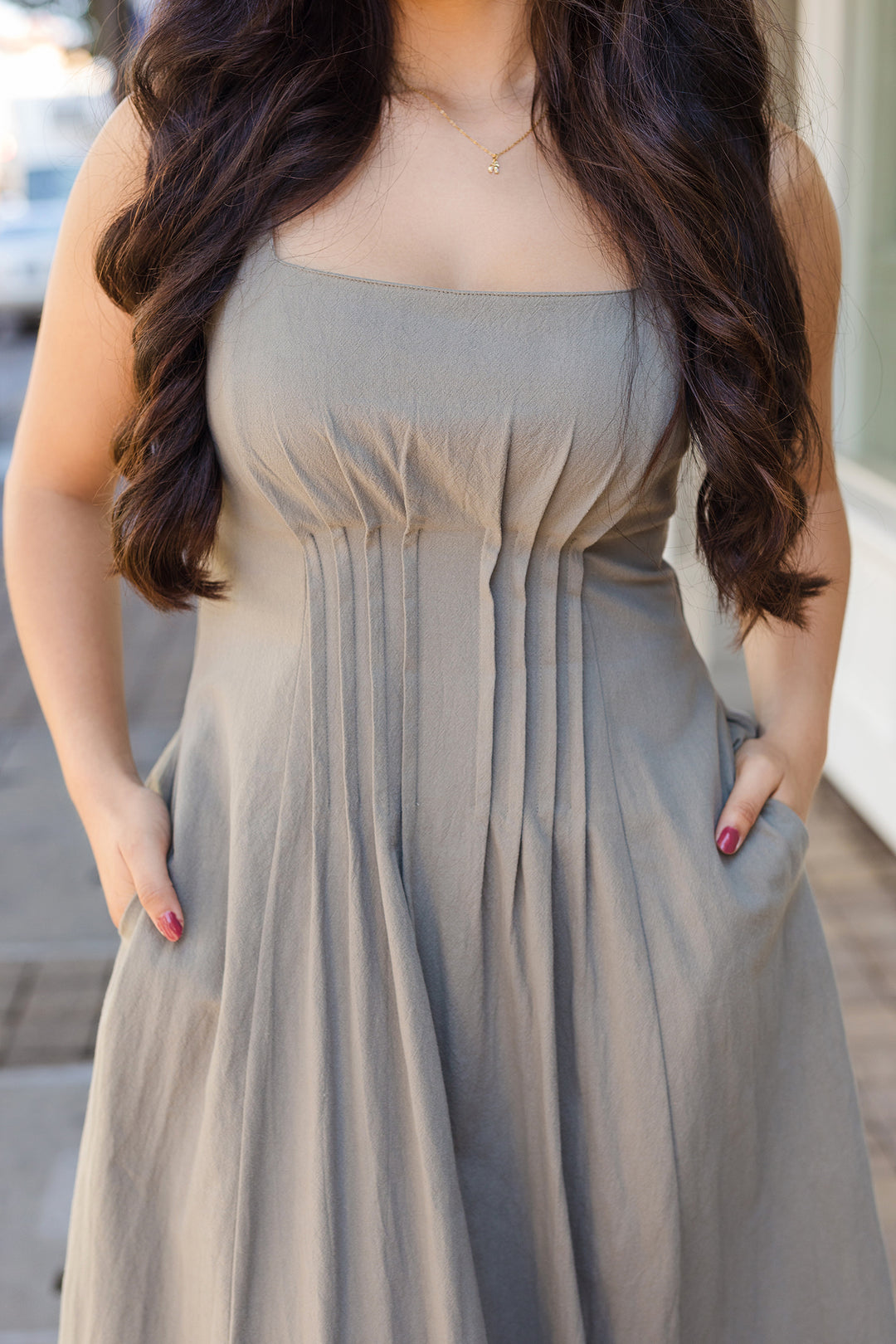 The Moment In Thyme Cotton Midi Dress