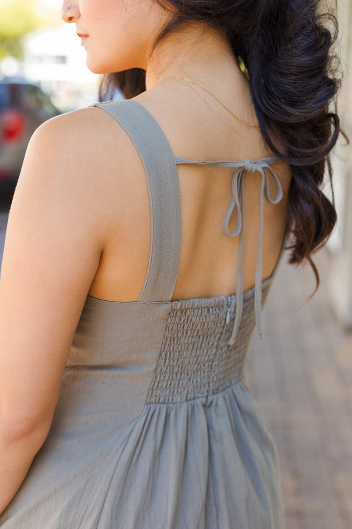 The Moment In Thyme Cotton Midi Dress