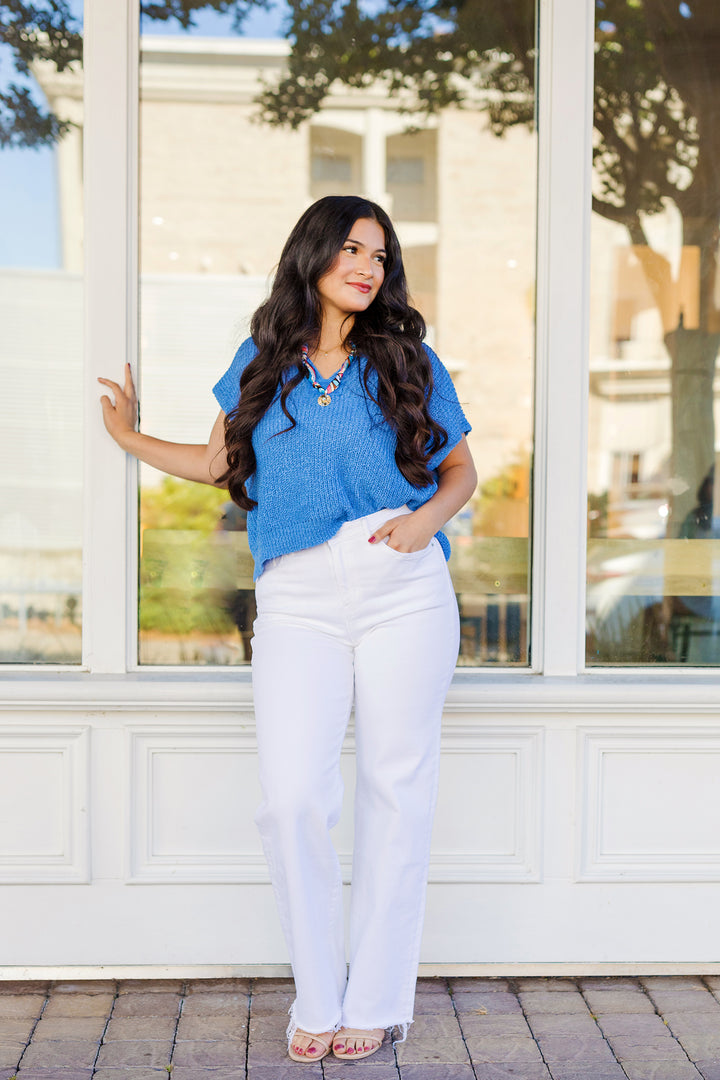 The C'est La Vie Cropped Short Sleeve Summer Sweater
