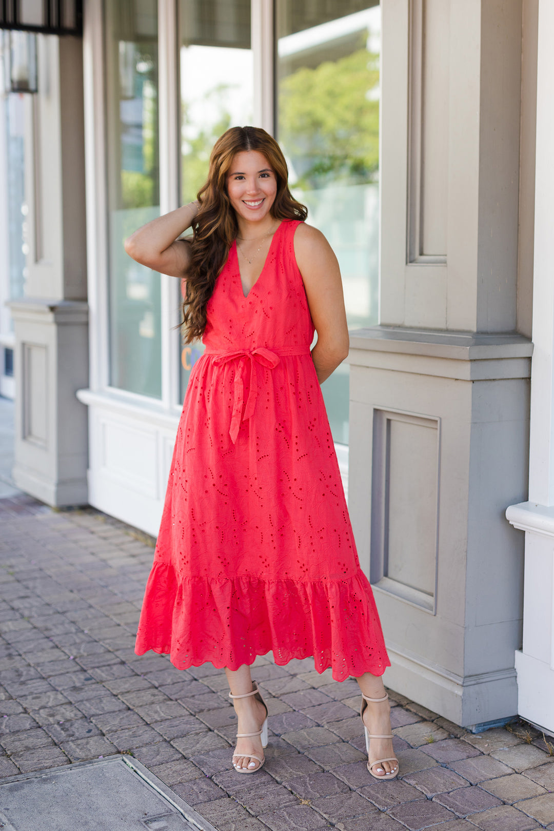 coral lace midi dress Whistles Fay Lace Midi Dress Coral Size 6