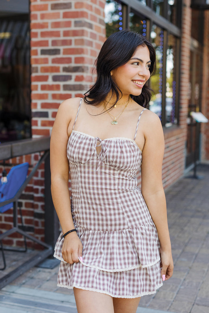 The Summers On The Ranch Brown Cotton Plaid Mini Dress
