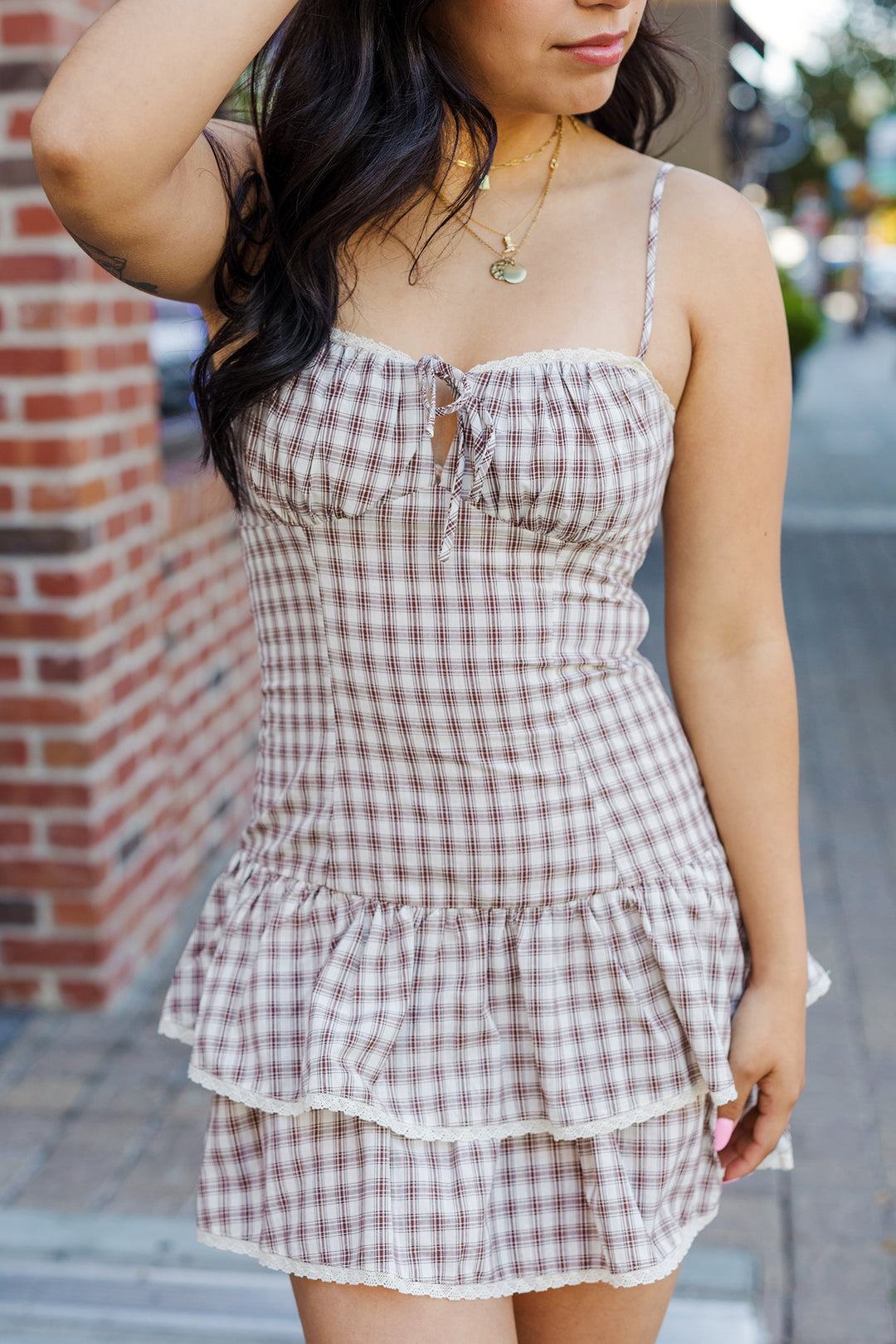 The Summers On The Ranch Brown Cotton Plaid Mini Dress