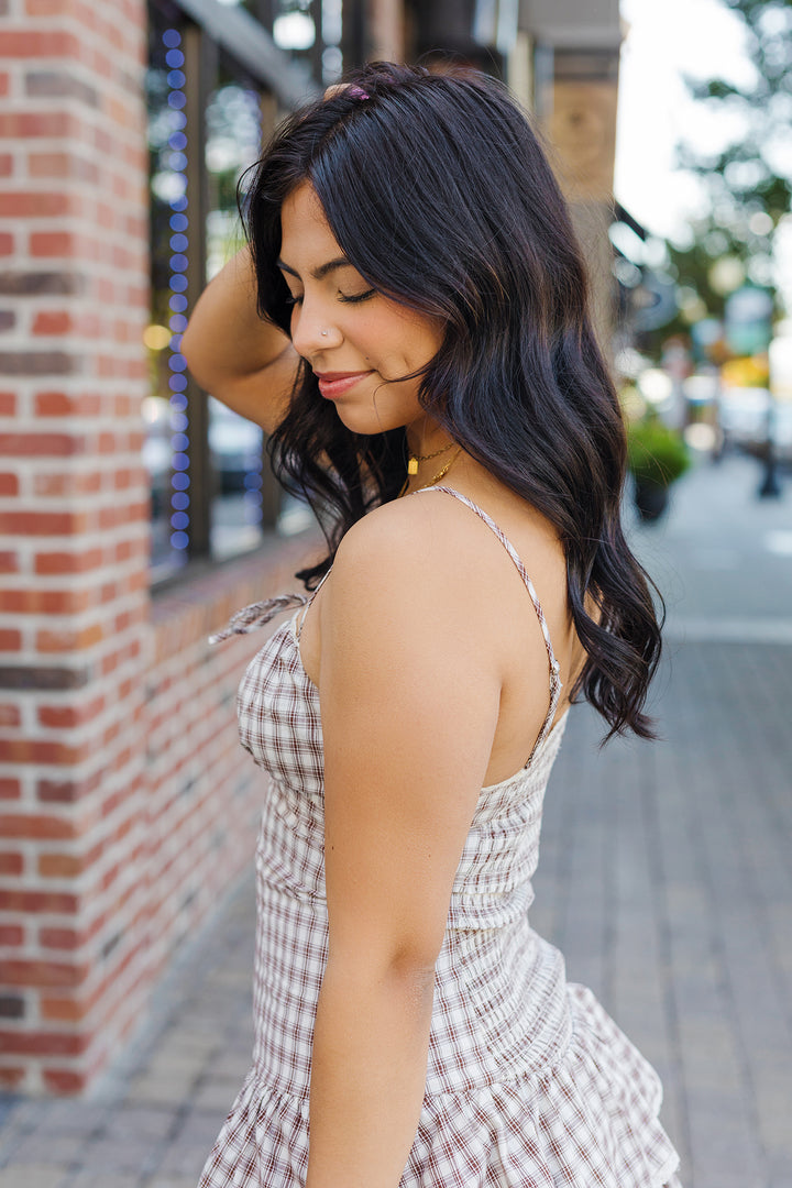 The Summers On The Ranch Brown Cotton Plaid Mini Dress