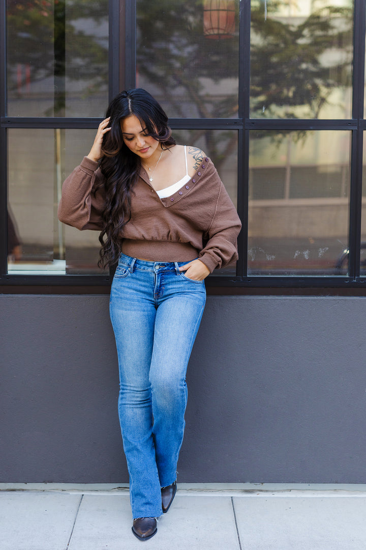 The Chill Pill Soft Knit Button Cropped Sweater