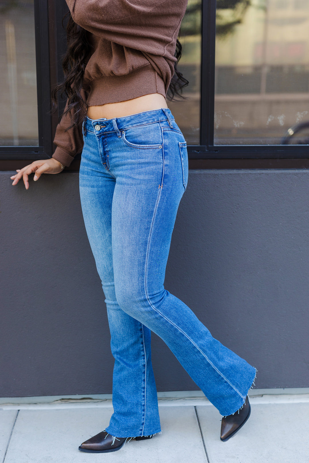 The Ryan Low Rise Medium Wash Bootcut Jeans by Hidden