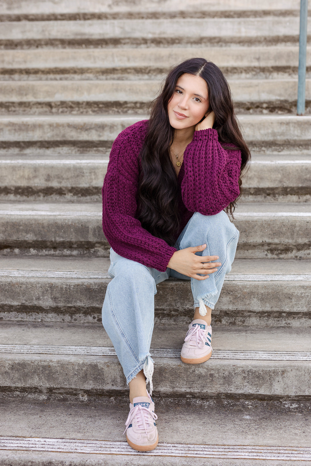 The Top Of The Class Burgundy Chunky Knit Cropped Cardigan