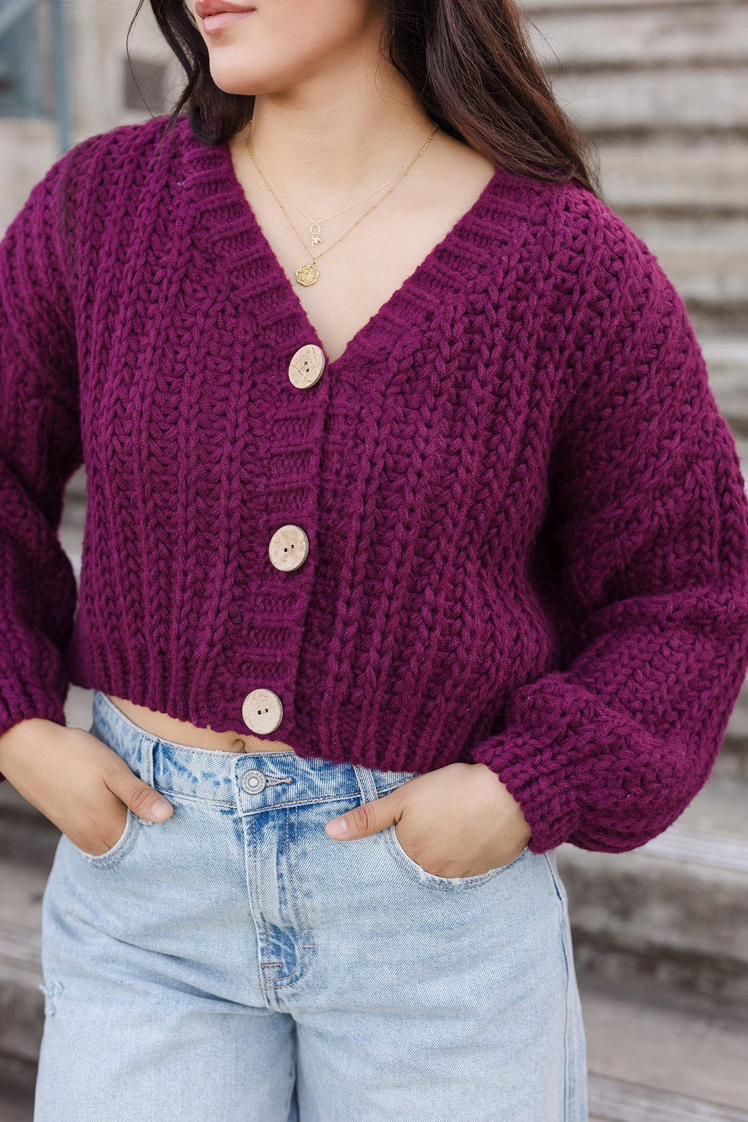 The Top Of The Class Burgundy Chunky Knit Cropped Cardigan