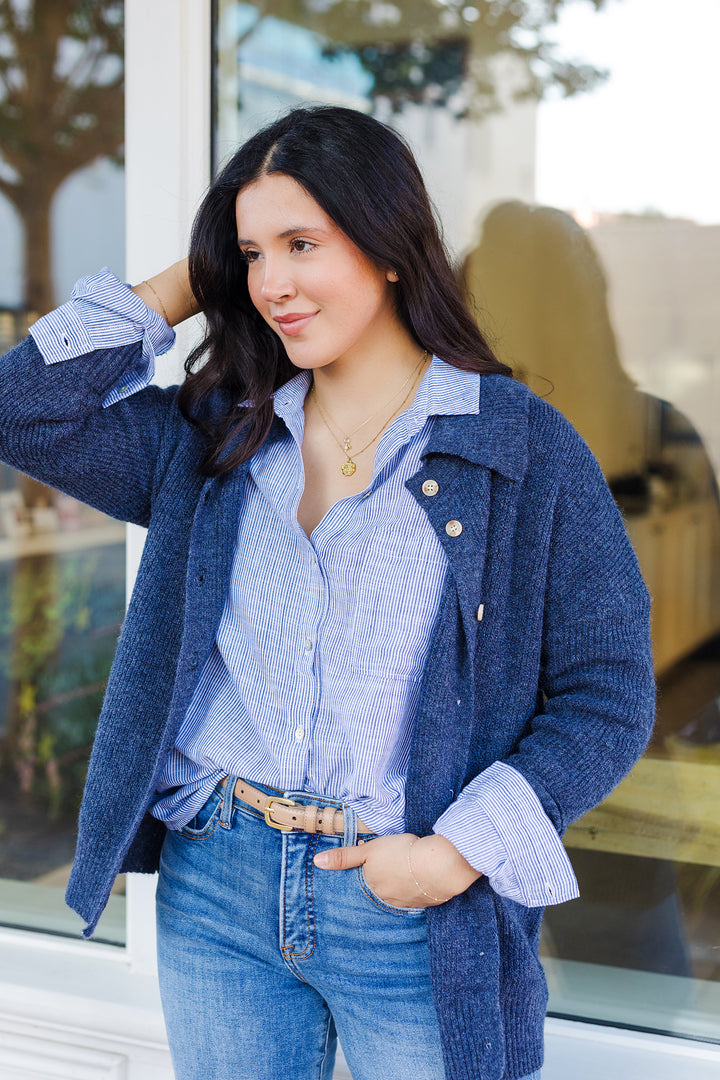 The Lasting Layers Blue Button Front Cardigan Sweater