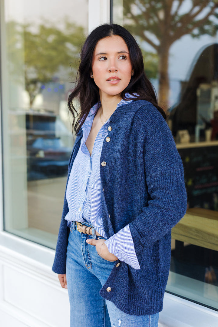 The Lasting Layers Blue Button Front Cardigan Sweater