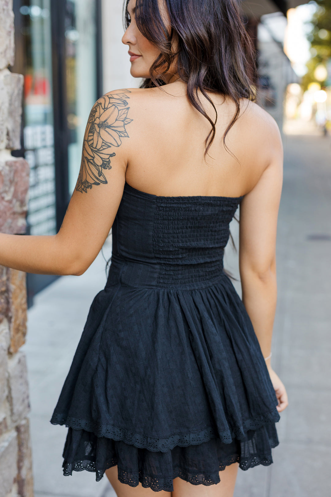 The Charlotte Black Strapless Mini Dress