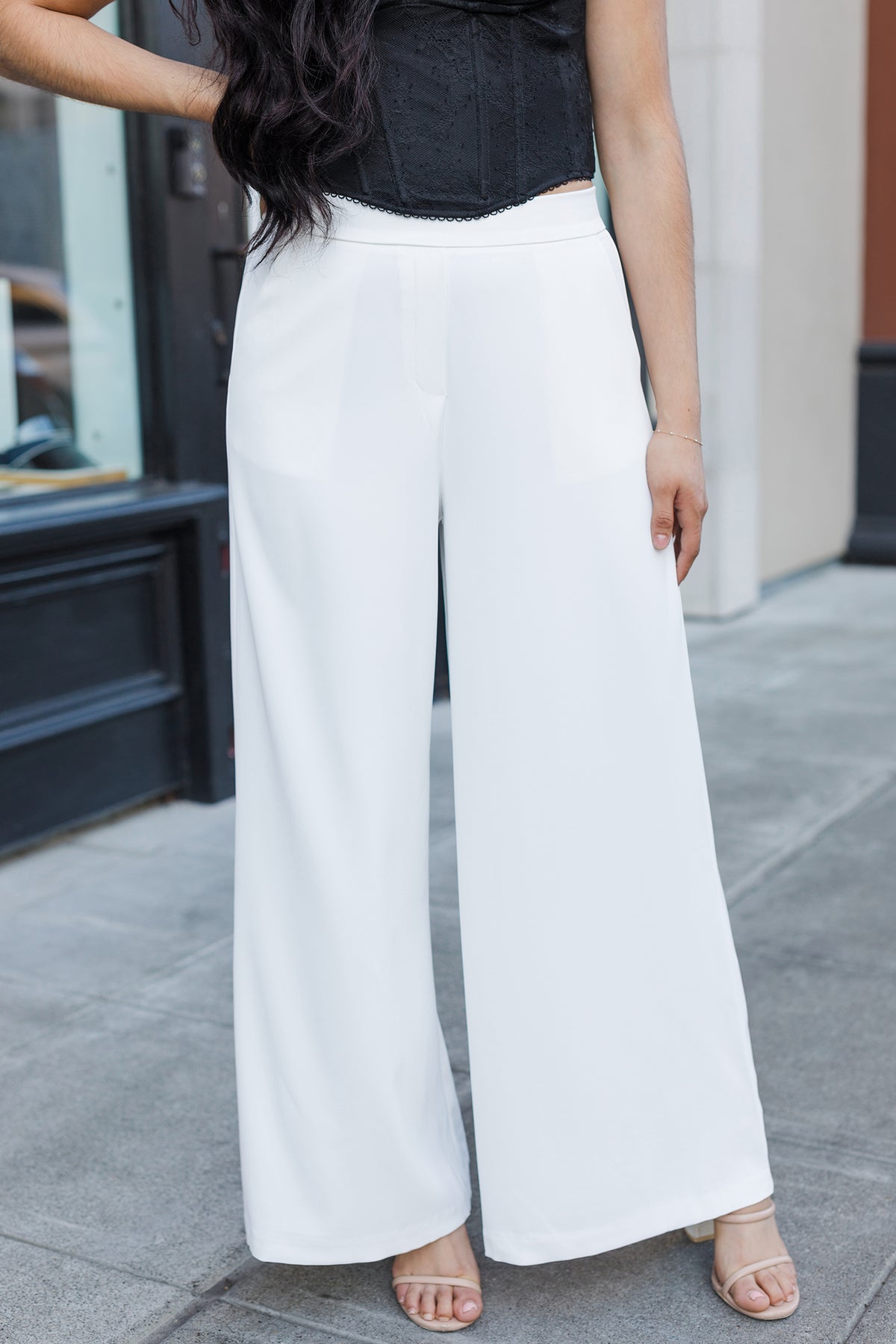 white wide leg dress pants The Clocking You White Wide Leg Pants Large / White