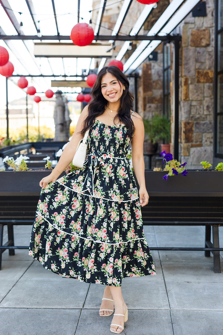 The Garden Of Roses Floral Print Midi Dress