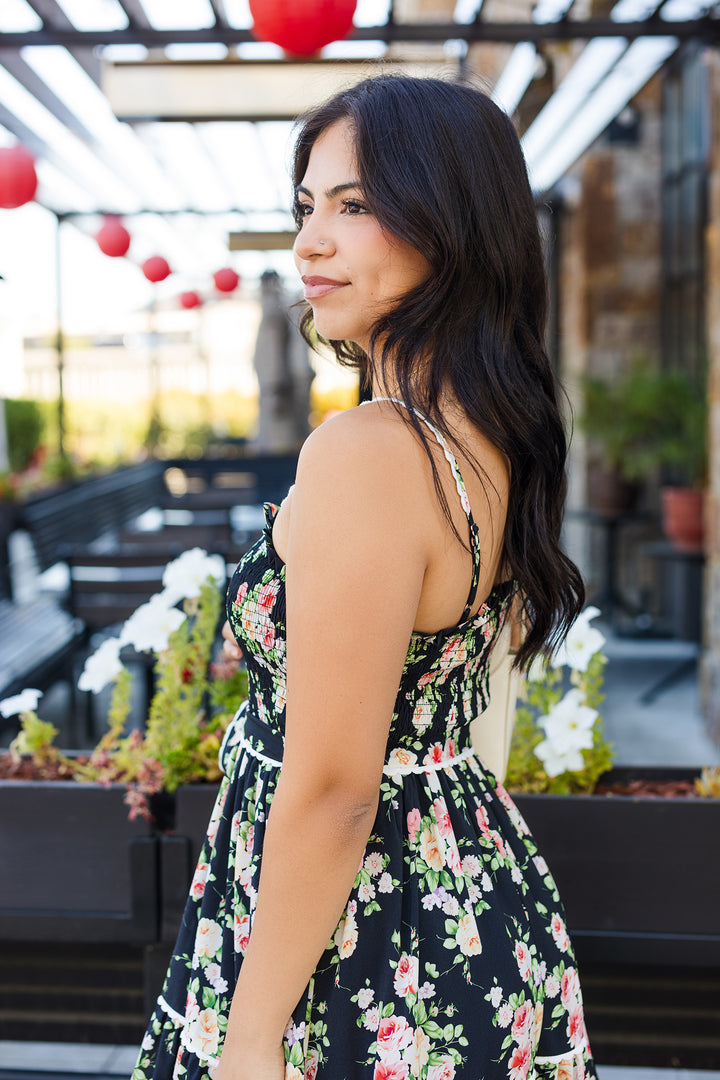 The Garden Of Roses Floral Print Midi Dress
