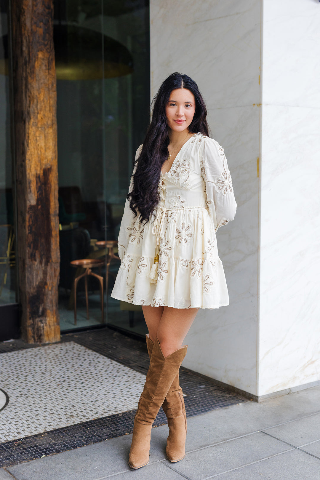 The Petals and Promises Embroidered Mini Dress