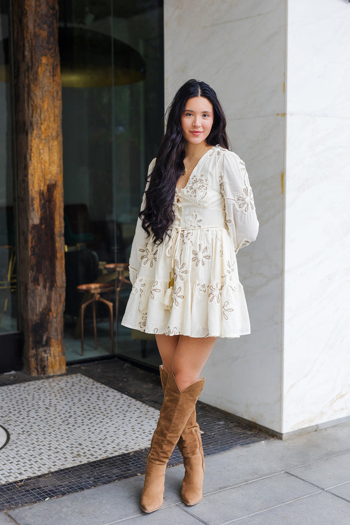 The Petals and Promises Embroidered Mini Dress