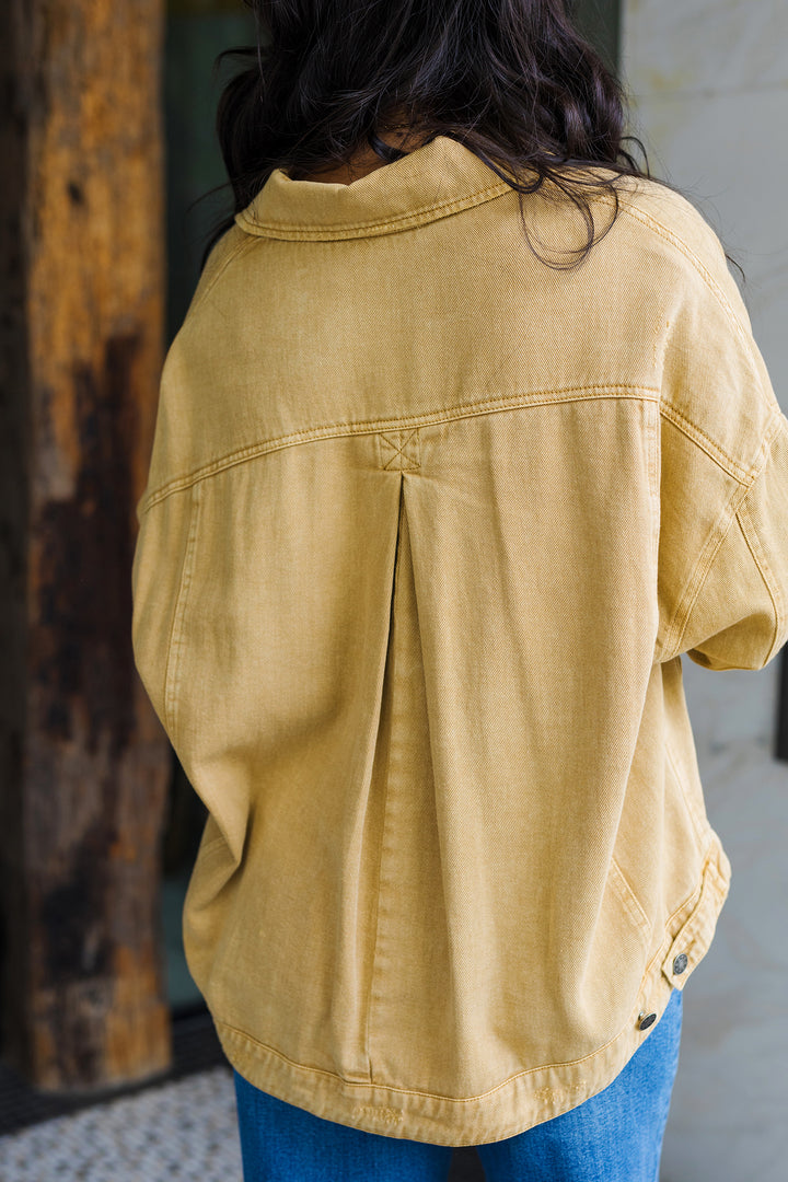 The Already Gone Tan Back Pleated Denim Jacket