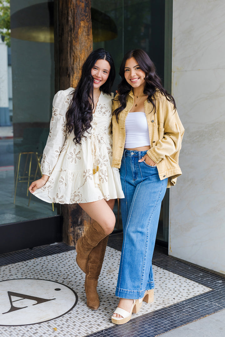 The Already Gone Tan Back Pleated Denim Jacket
