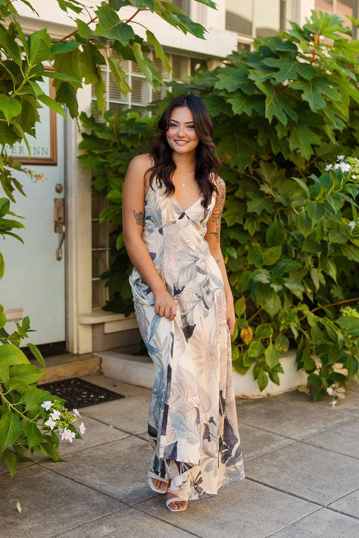 The Fall Floral Printed Open Back Maxi Dress