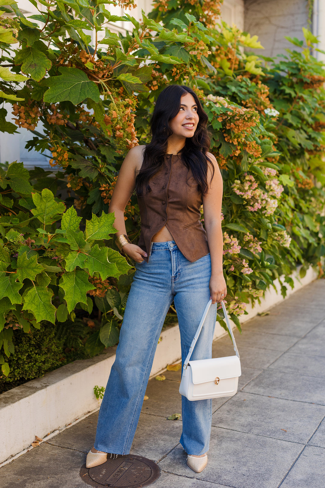 The Chicago Heat Suede Button Front Vest Top