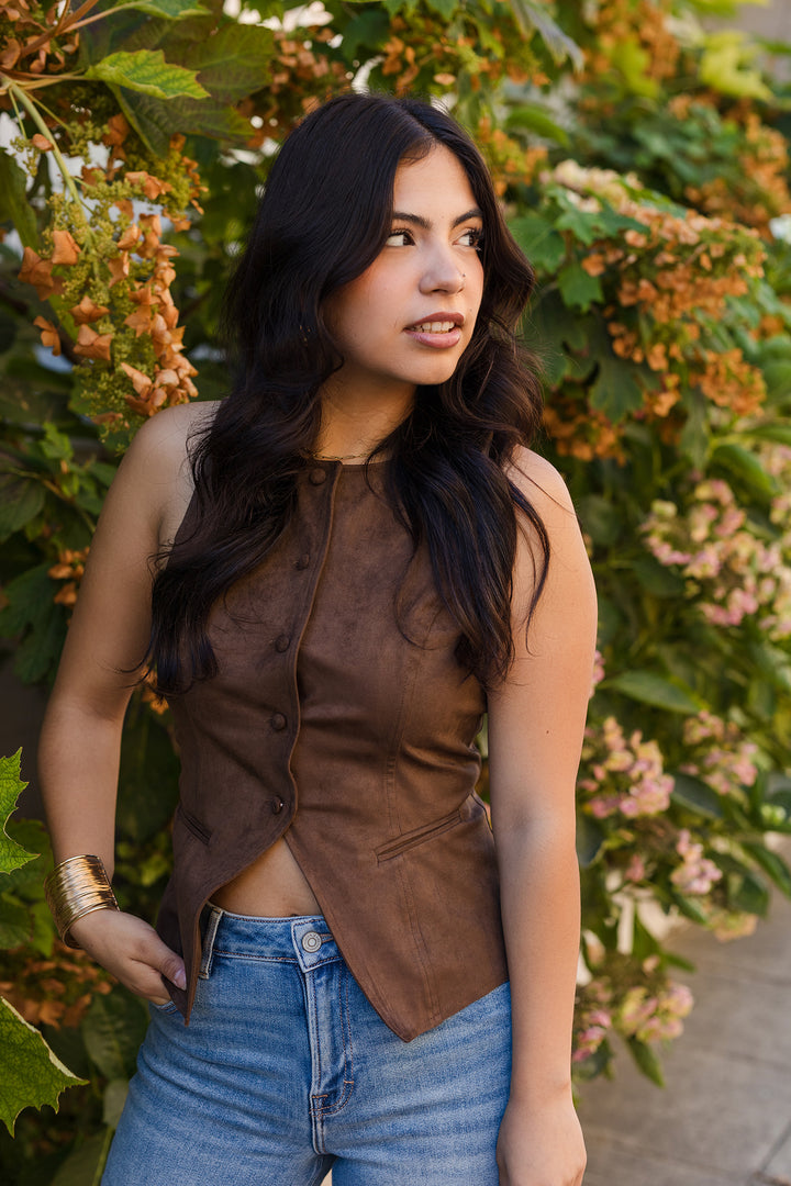 The Chicago Heat Suede Button Front Vest Top
