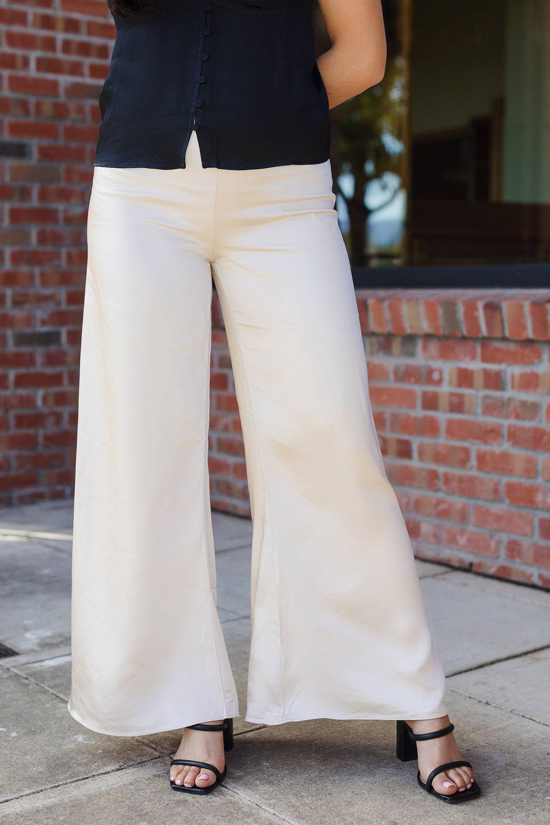 The Always The Moment Champagne Satin Wide Leg Pants