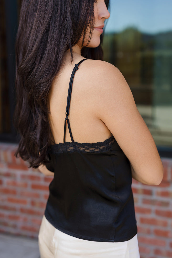 The Lucky In Love Black Lace Satin Camisole