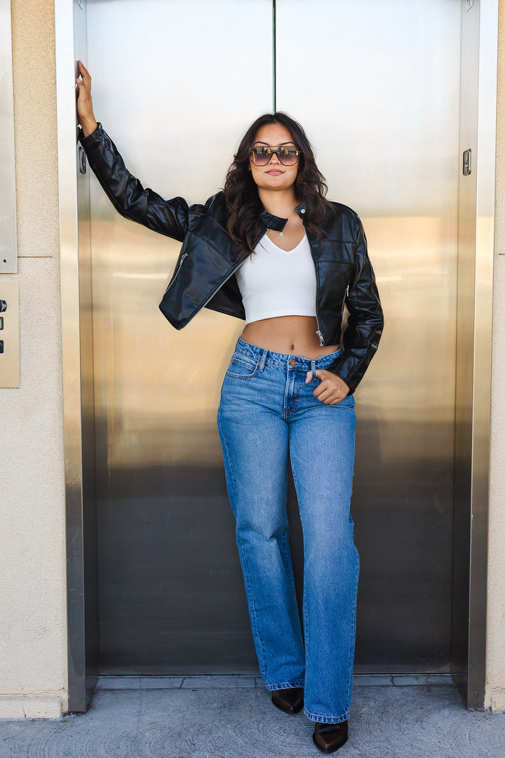 The Moto Black Faux Leather Cropped Jacket