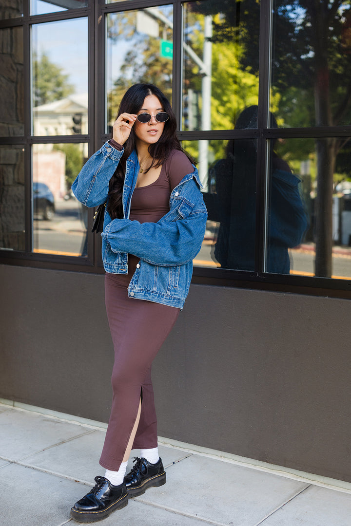 The Everyone's A Fan Long Sleeve Soft Bodycon Maxi Dress