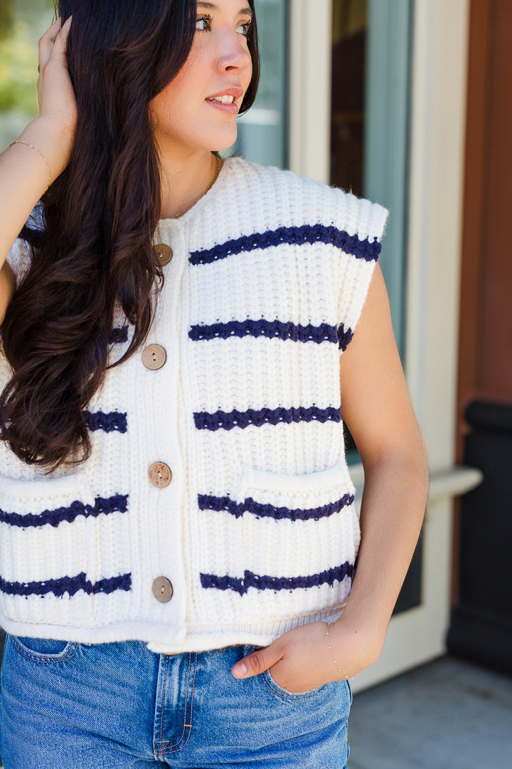 The Pocket Full of Stripes Sleeveless Cardigan