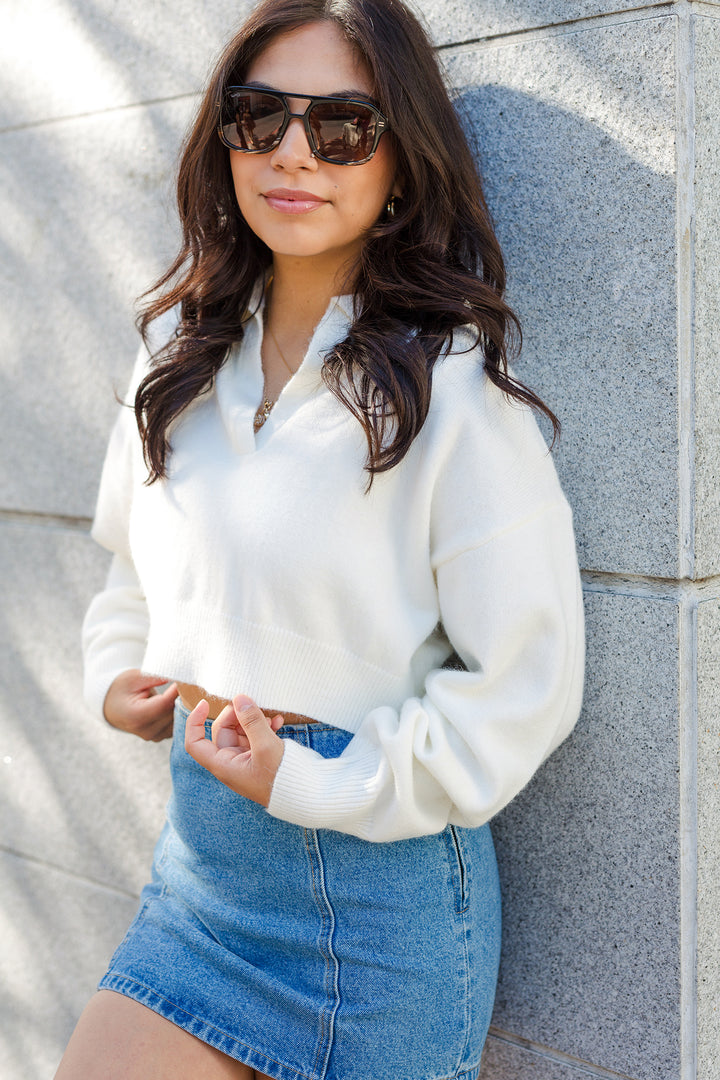 The College Prep Collared Crop Pullover Sweater