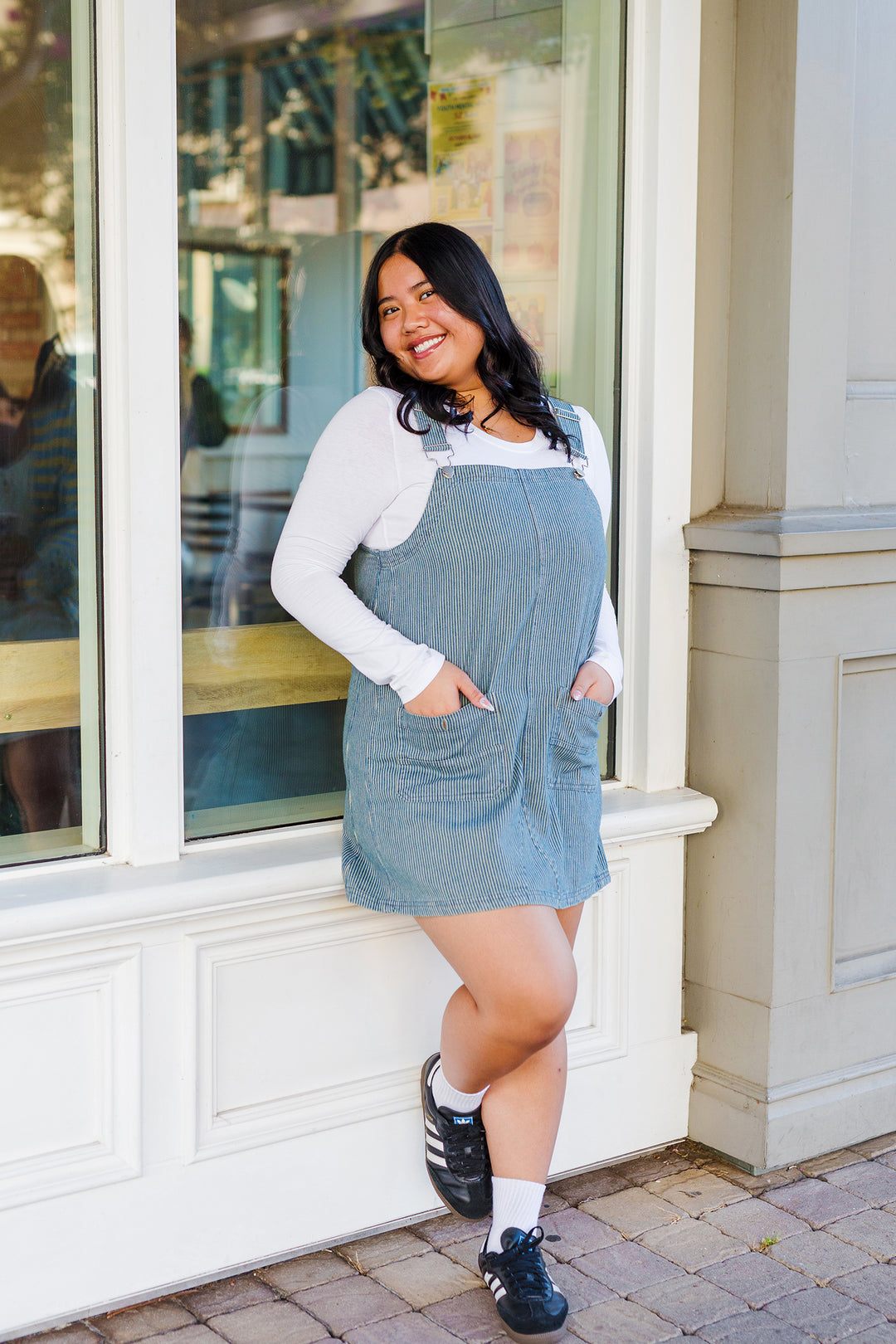 The All Aboard Denim Overall Mini Dress