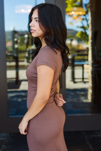 Brown Bodycon Dress Outfit Elegant Bodycon Crew Neck Long Sleeve Soft  Lining Midi Dress Casual Winter