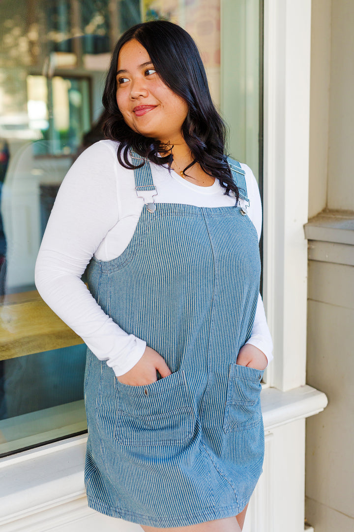 The All Aboard Denim Overall Mini Dress