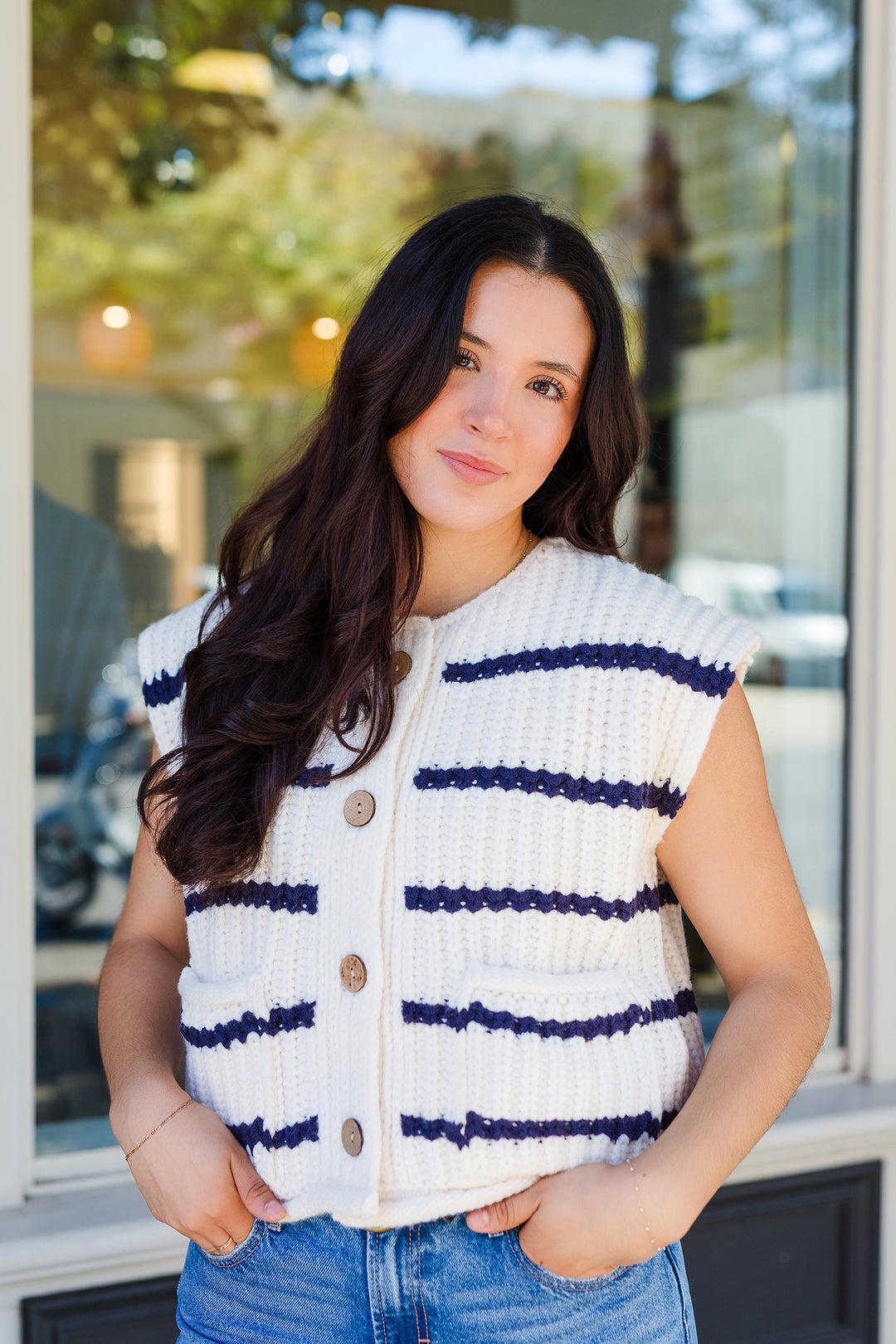 The Pocket Full of Stripes Sleeveless Cardigan