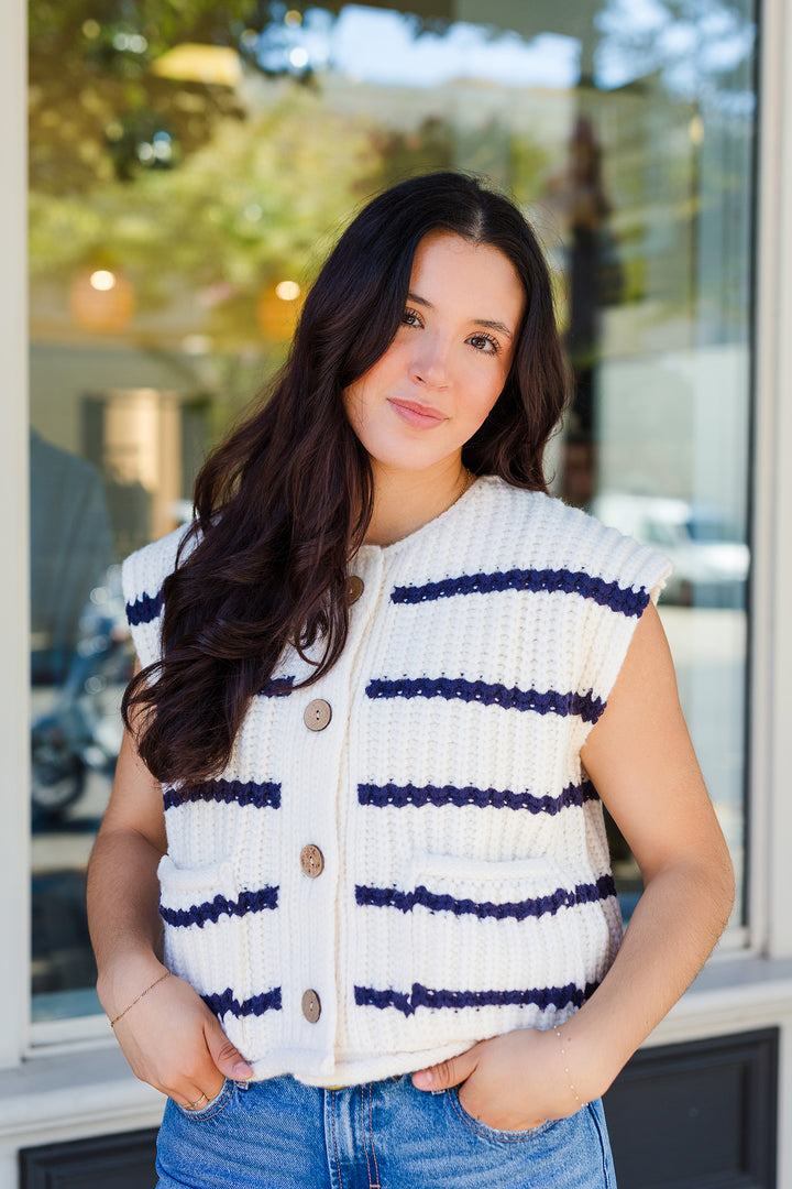 The Pocket Full of Stripes Sleeveless Cardigan