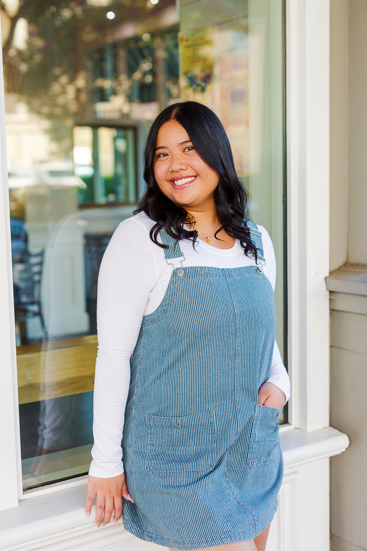 The All Aboard Denim Overall Mini Dress