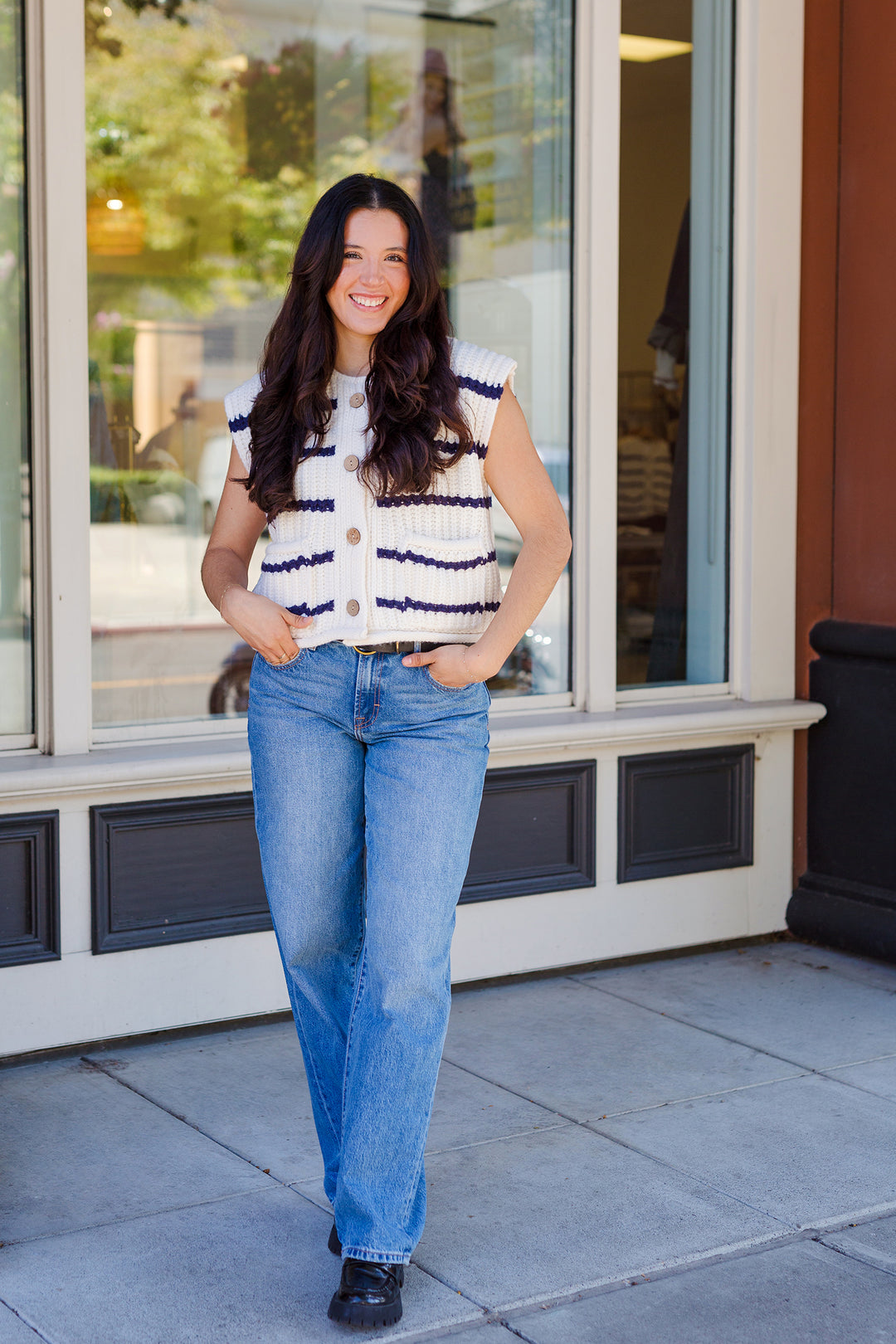 The Pocket Full of Stripes Sleeveless Cardigan