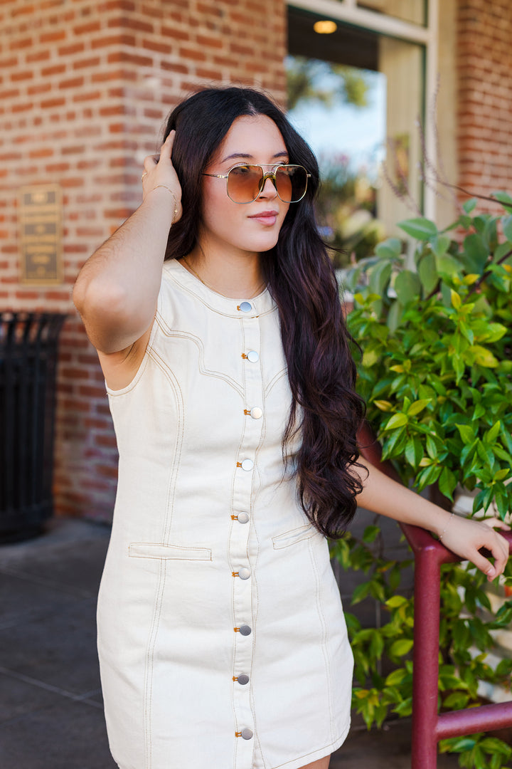 The Stitches & Cream Denim Button Front Mini Dress