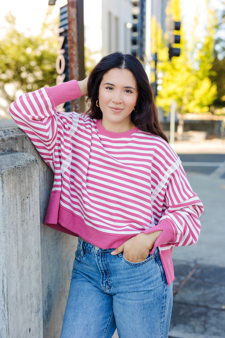 The Between The Line Mauve Striped Pullover Top