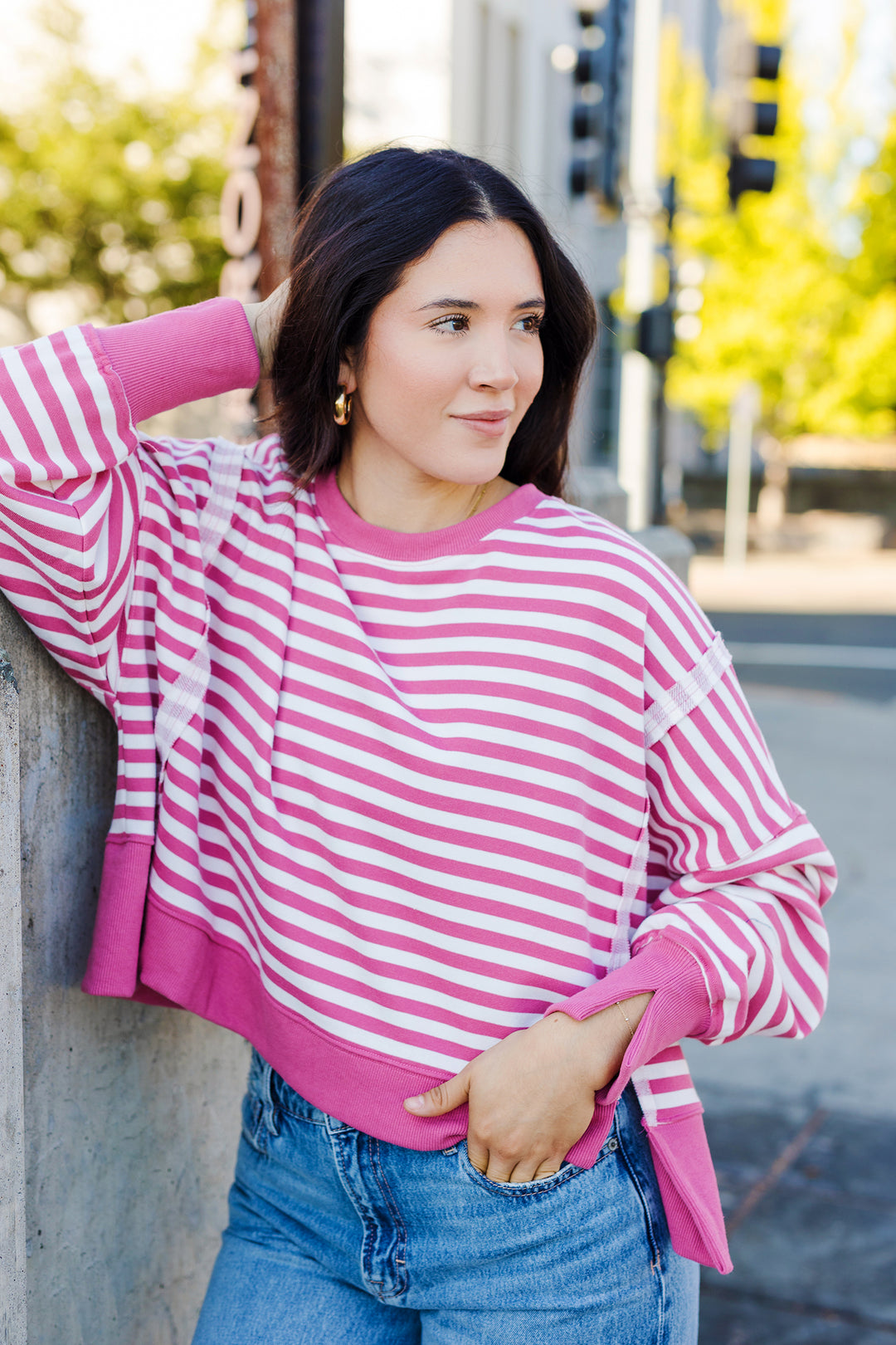 The Between The Line Mauve Striped Pullover Top
