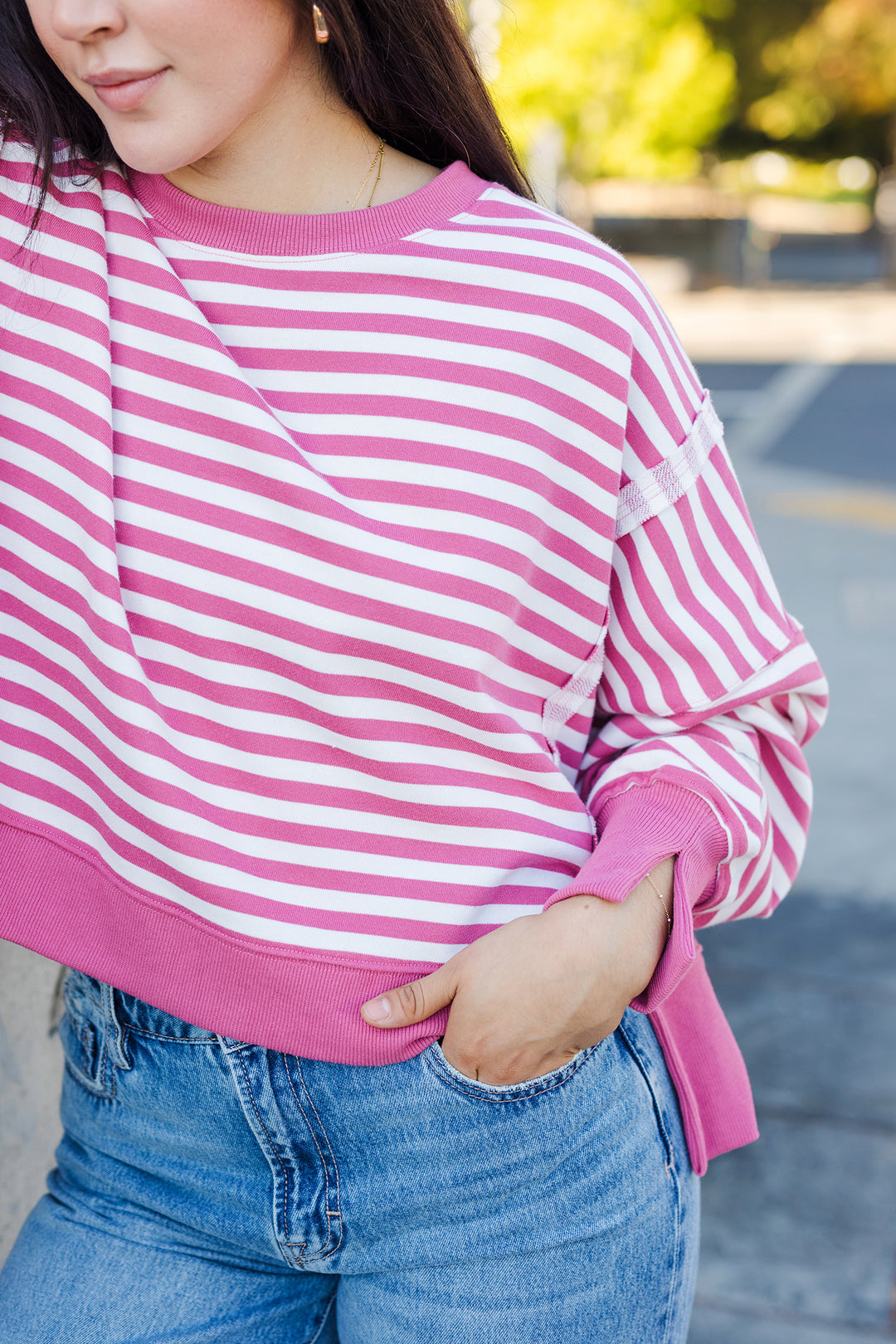 The Between The Line Mauve Striped Pullover Top