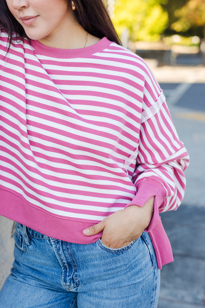 The Between The Line Mauve Striped Pullover Top
