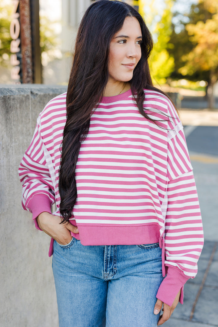 The Between The Line Mauve Striped Pullover Top