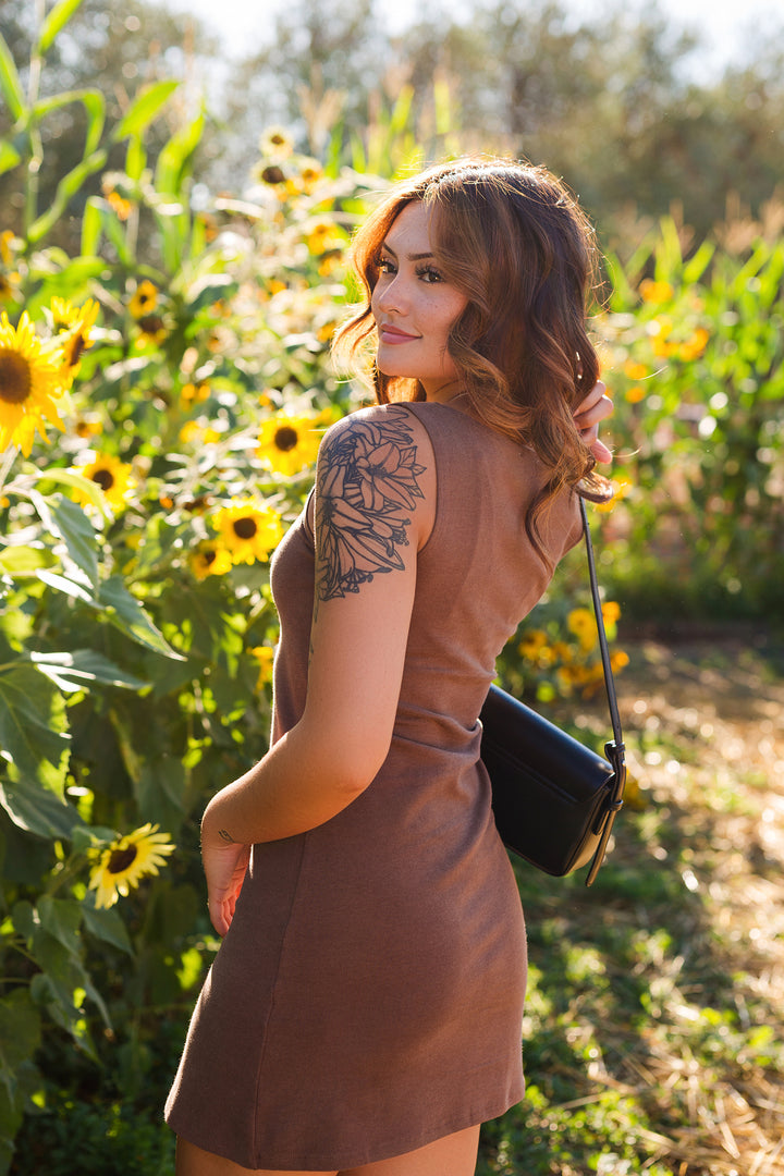 The Nikki Brown High Neck Mini Dress