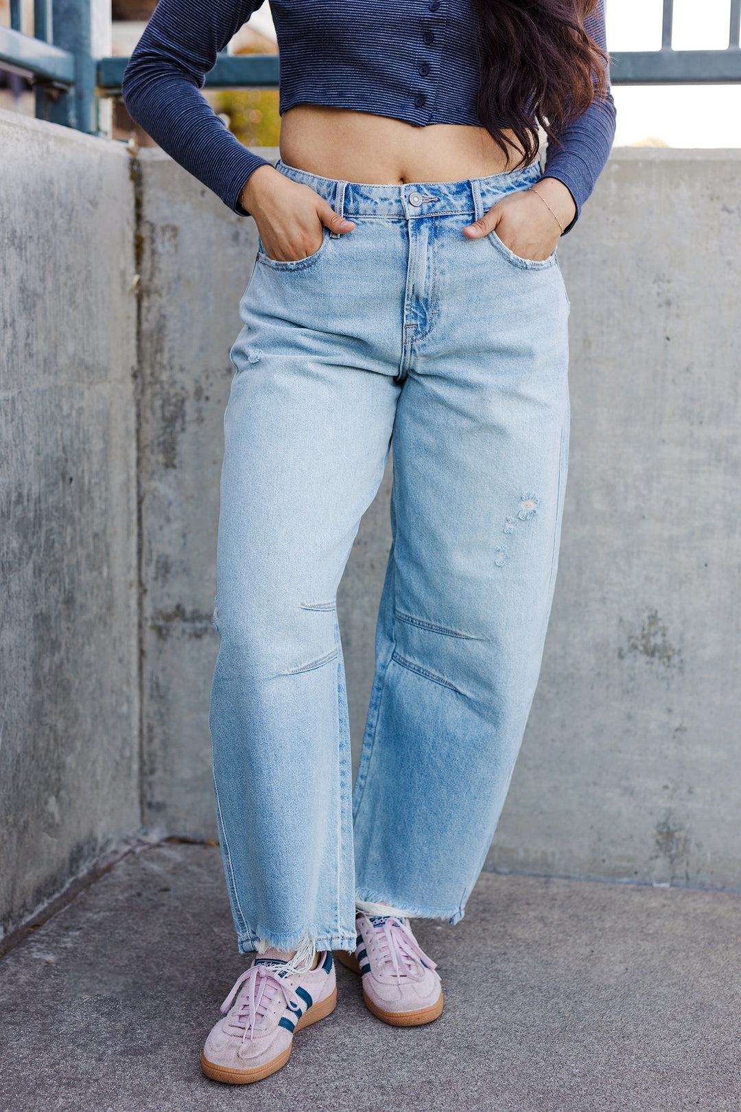 The Sammie Light Wash Barrel Jeans by Hidden