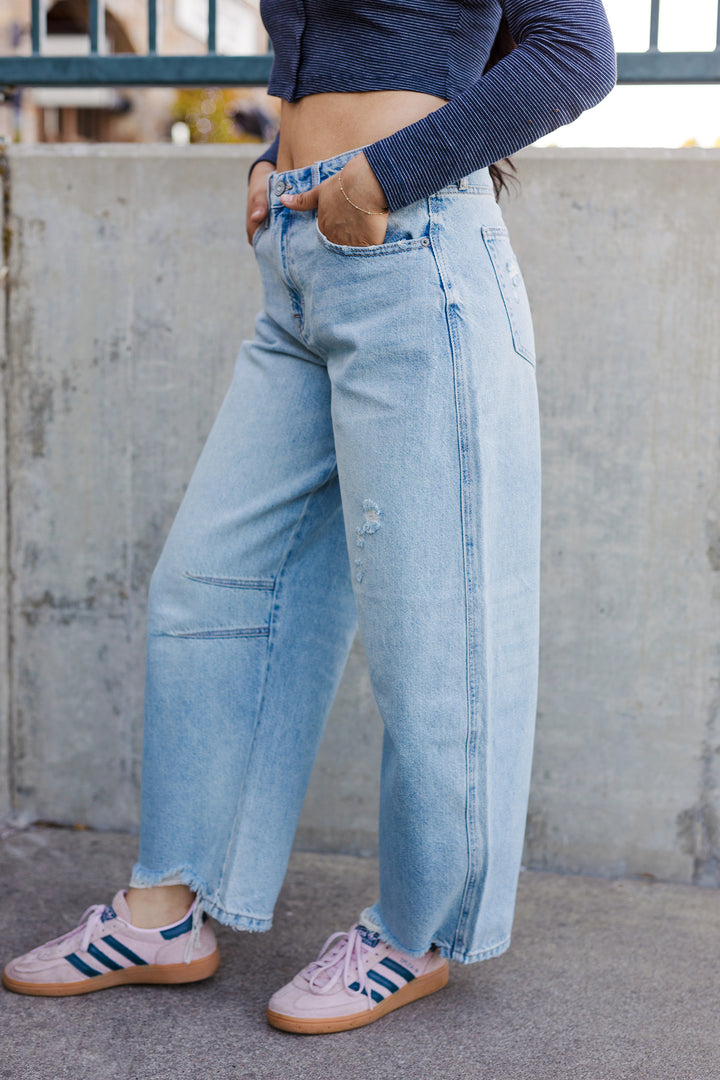 The Sammie Light Wash Barrel Jeans by Hidden