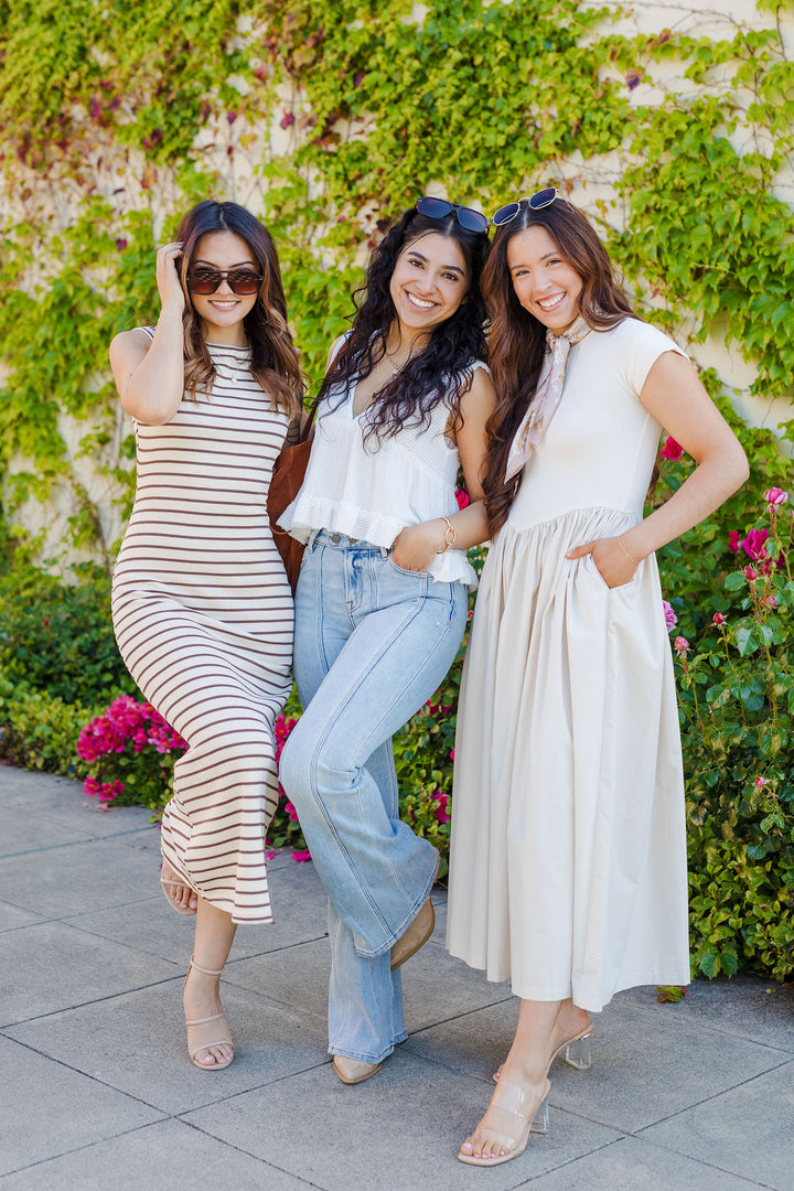 The Earth Angel Brown Striped Maxi Dress