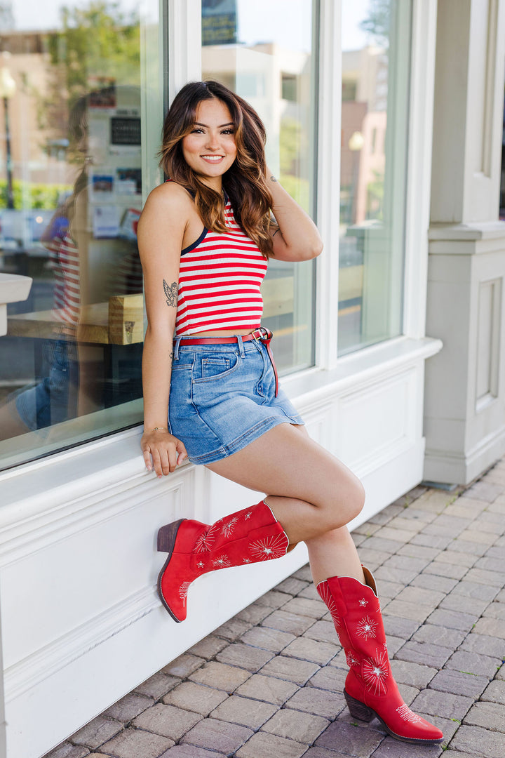 The Brittney Medium Wash Denim Skort