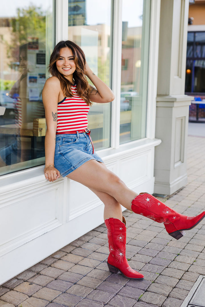 The Brittney Medium Wash Denim Skort
