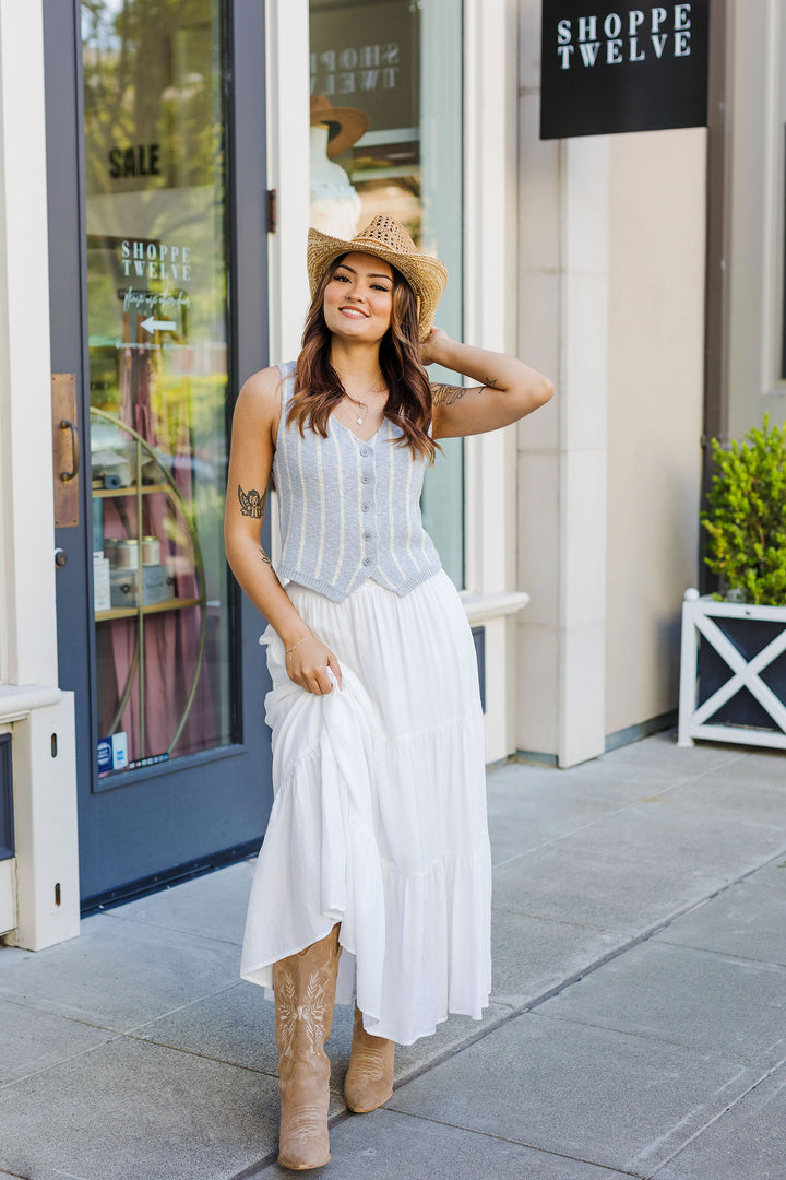The Barcelona White Tiered Maxi Skirt
